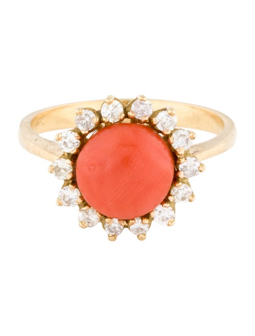 Ring 18K Coral & Diamond Cocktail Ring