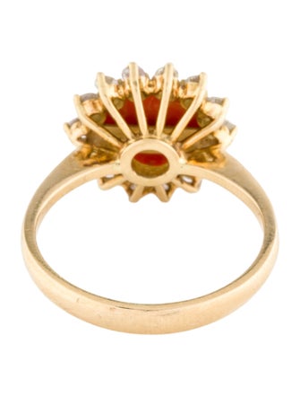 Ring 18K Coral & Diamond Cocktail Ring