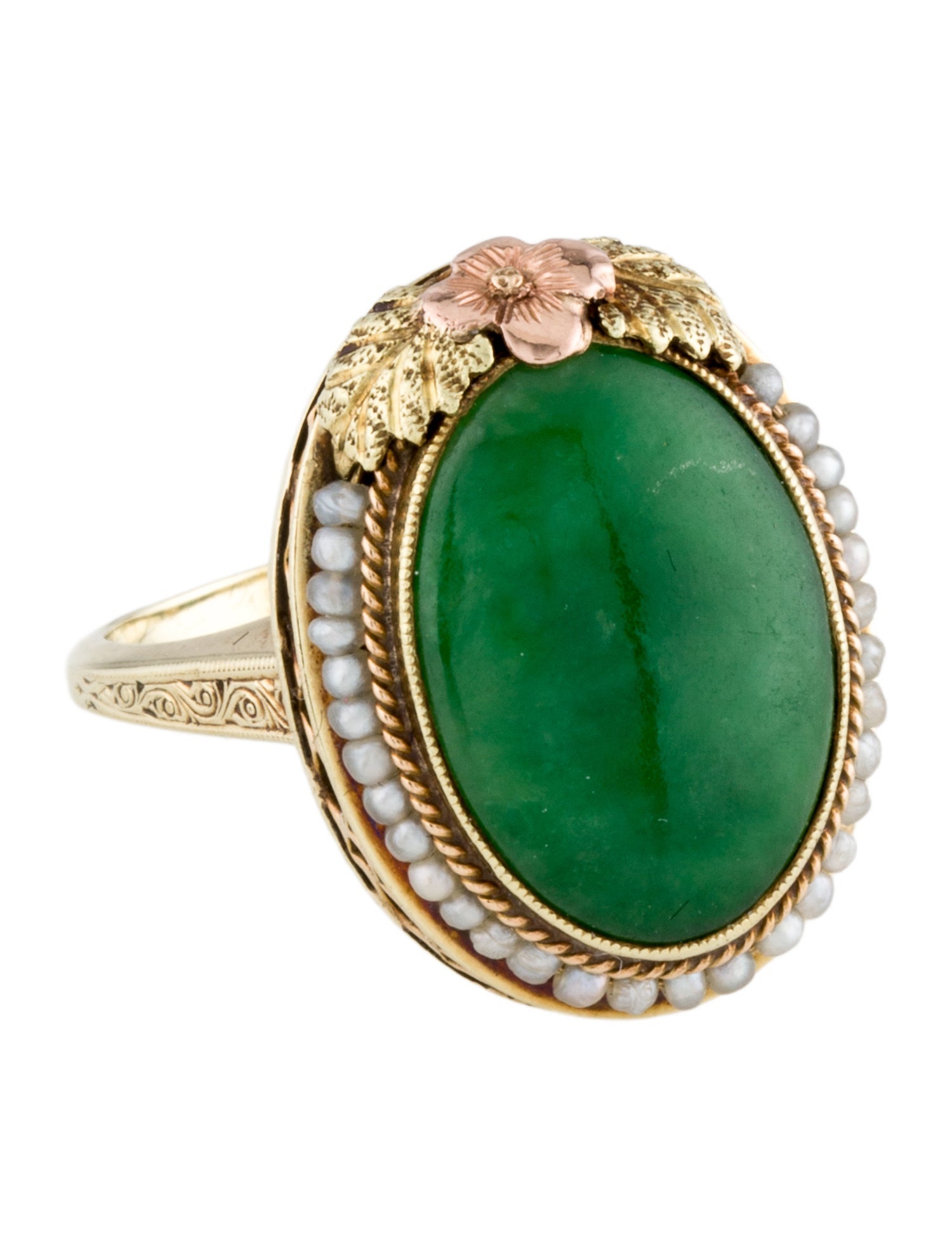 Ring 14K Pearl & Jadeite Cocktail