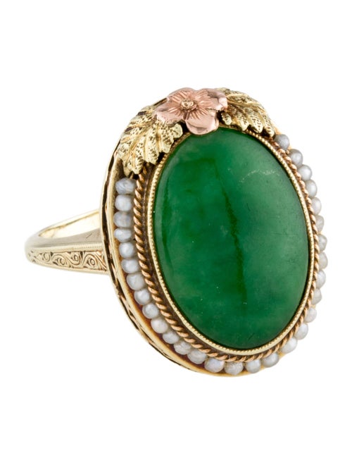 Ring 14K Pearl & Jadeite Cocktail Ring