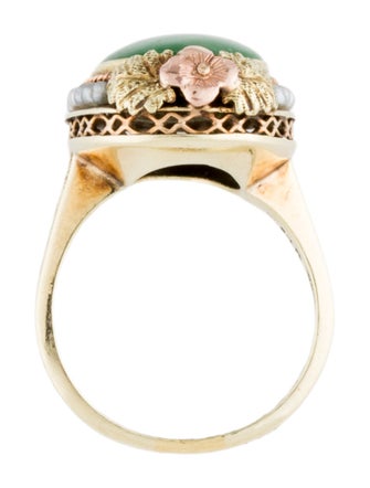 Ring 14K Pearl & Jadeite Cocktail Ring