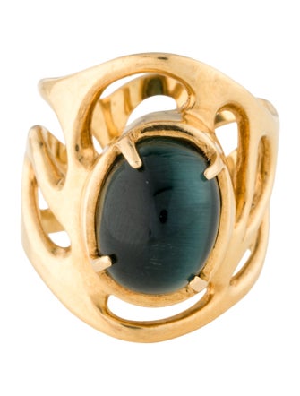 Ring 18K 6.47ct Cat's Eye Tourmaline Cocktail Ring