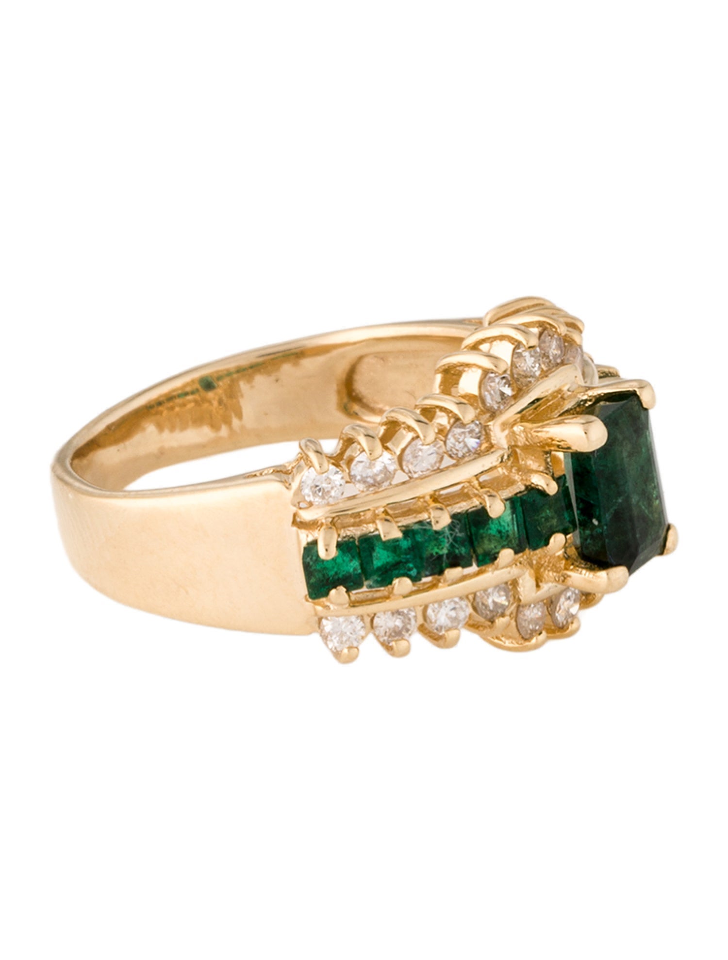 Ring 14K Emerald & Diamond Cocktail Ring