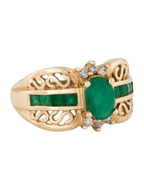Ring 10K Emerald & Diamond Cocktail Ring