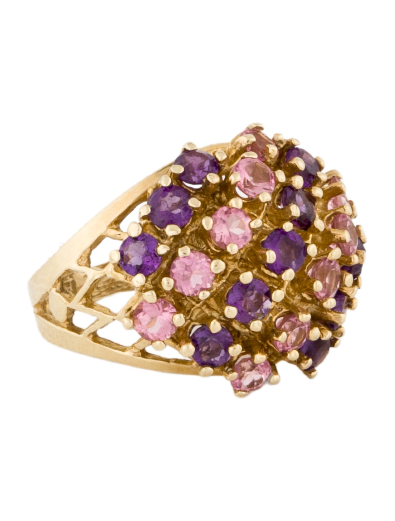 Ring 10K Tourmaline & Amethyst Cluster Cocktail