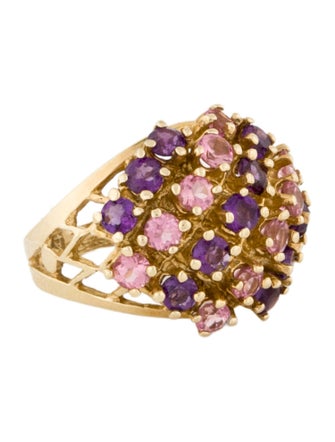 Ring 10K Tourmaline & Amethyst Cluster Cocktail Ring