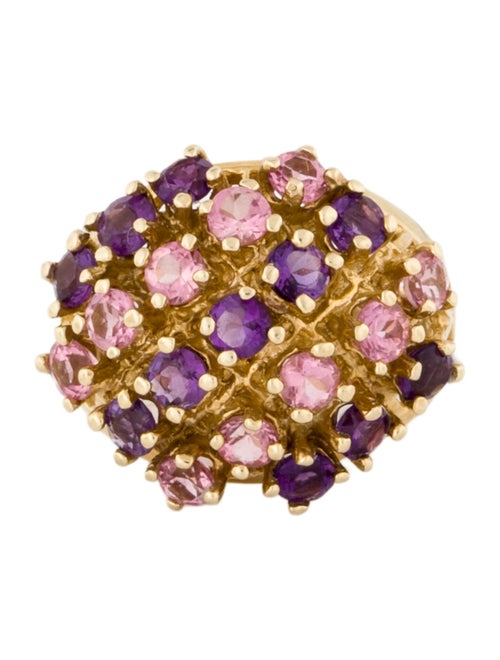 Ring 10K Tourmaline & Amethyst Cluster Cocktail Ring