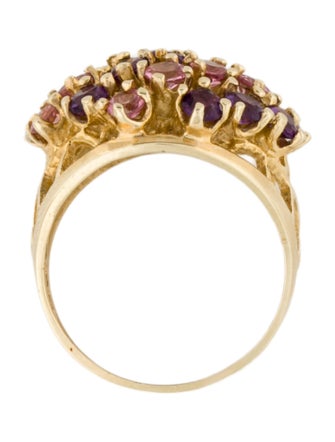 Ring 10K Tourmaline & Amethyst Cluster Cocktail Ring