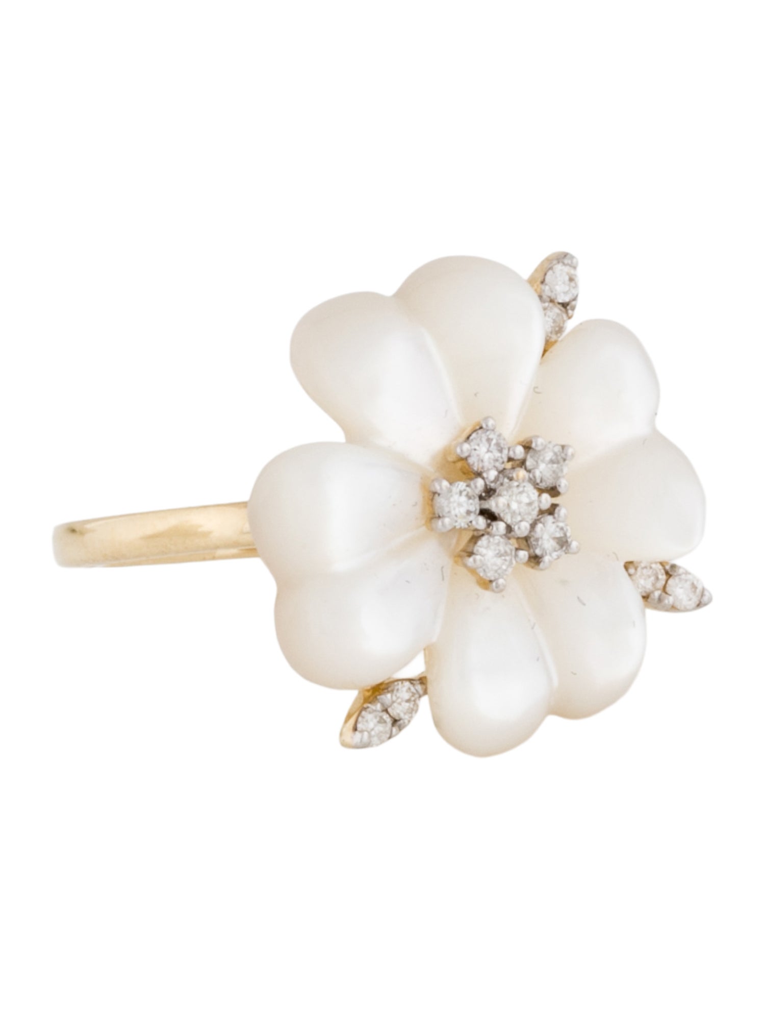Ring 14K Mother of Pearl & Diamond Flower Cocktail