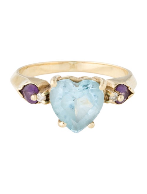 Ring 14K 2.28ctw Topaz, Amethyst, & Diamond Heart Shaped Cocktail Ring