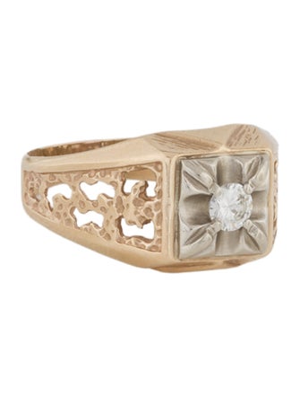 Ring 14K Diamond Textured Signet Ring