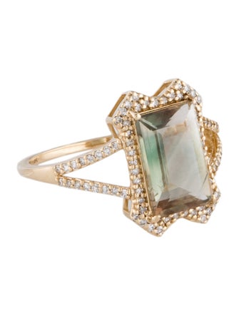 Ring 14K 2.07ct Sunstone Labradorite & Diamond Cocktail Ring