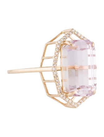 Ring 14K 10.06ct Kunzite & Diamond Cocktail Ring
