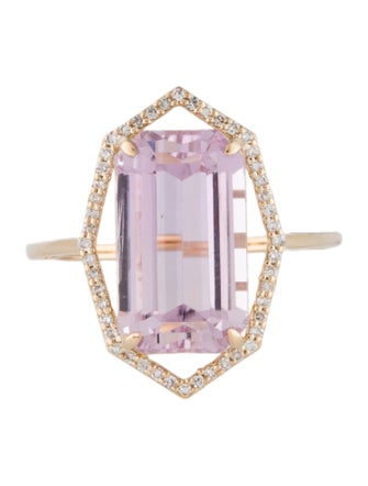 Ring 14K 10.06ct Kunzite & Diamond Cocktail Ring