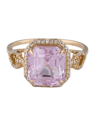 Ring 14K 5.43ct Kunzite & Diamond Cocktail Ring