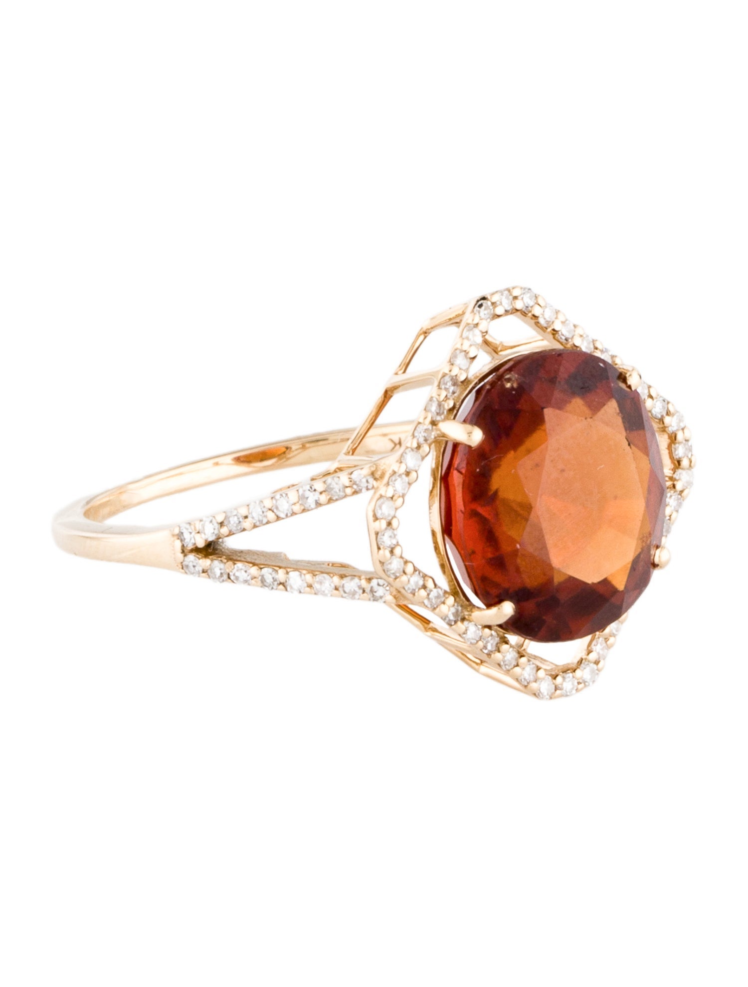 Ring 14K 5.20ct Hessonite Garnet & Diamond Cocktail Ring