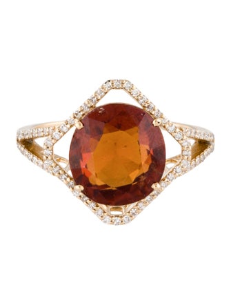 Ring 14K 5.20ct Hessonite Garnet & Diamond Cocktail Ring