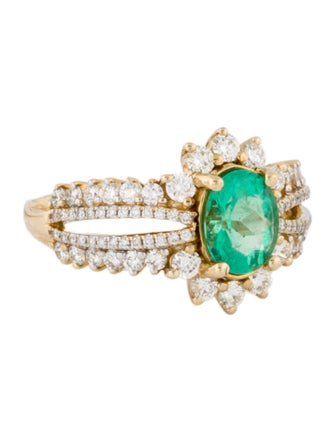 Ring 14K Emerald & Diamond Cocktail Ring
