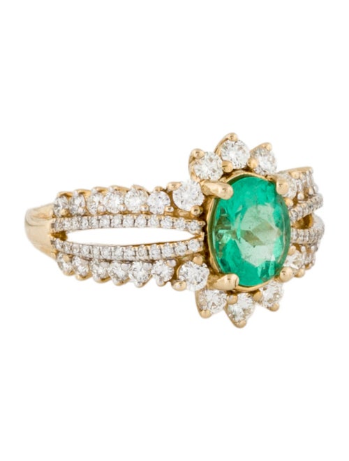 Ring 14K Emerald & Diamond Cocktail Ring