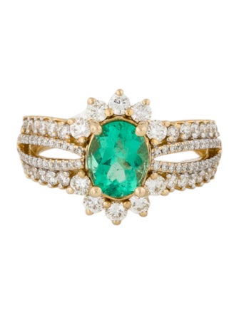 Ring 14K Emerald & Diamond Cocktail Ring