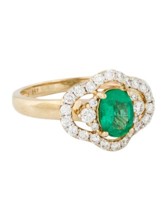 Ring 14K Emerald & Diamond Cocktail Ring