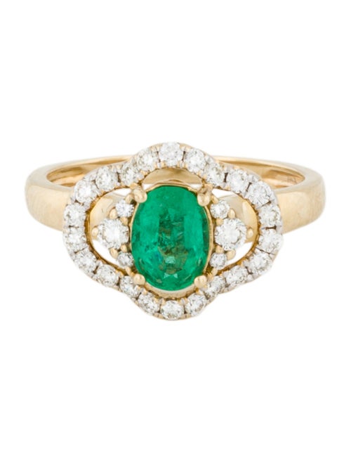 Ring 14K Emerald & Diamond Cocktail Ring