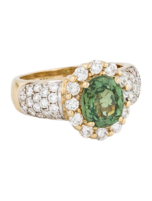 Ring 14K 1.79ct Demantoid Garnet & Diamond Cocktail Ring