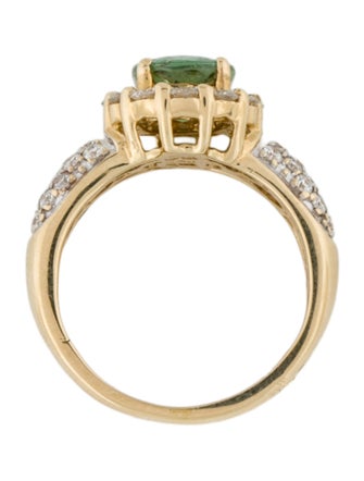 Ring 14K 1.79ct Demantoid Garnet & Diamond Cocktail Ring