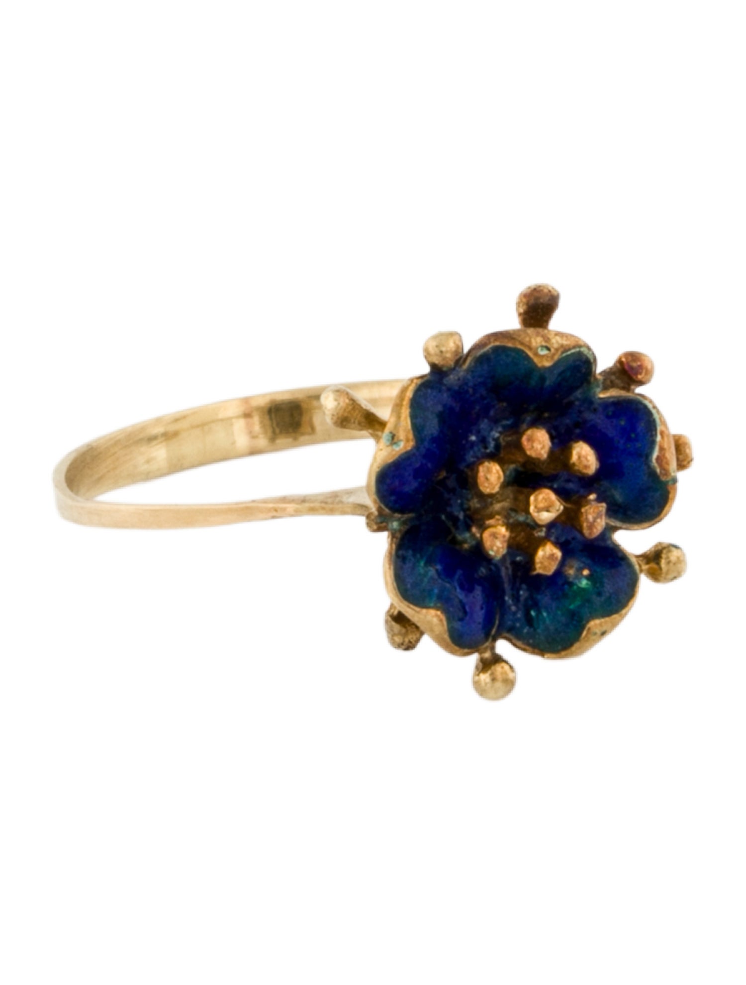 Ring Vintage 14K Lacquer Flower Cocktail