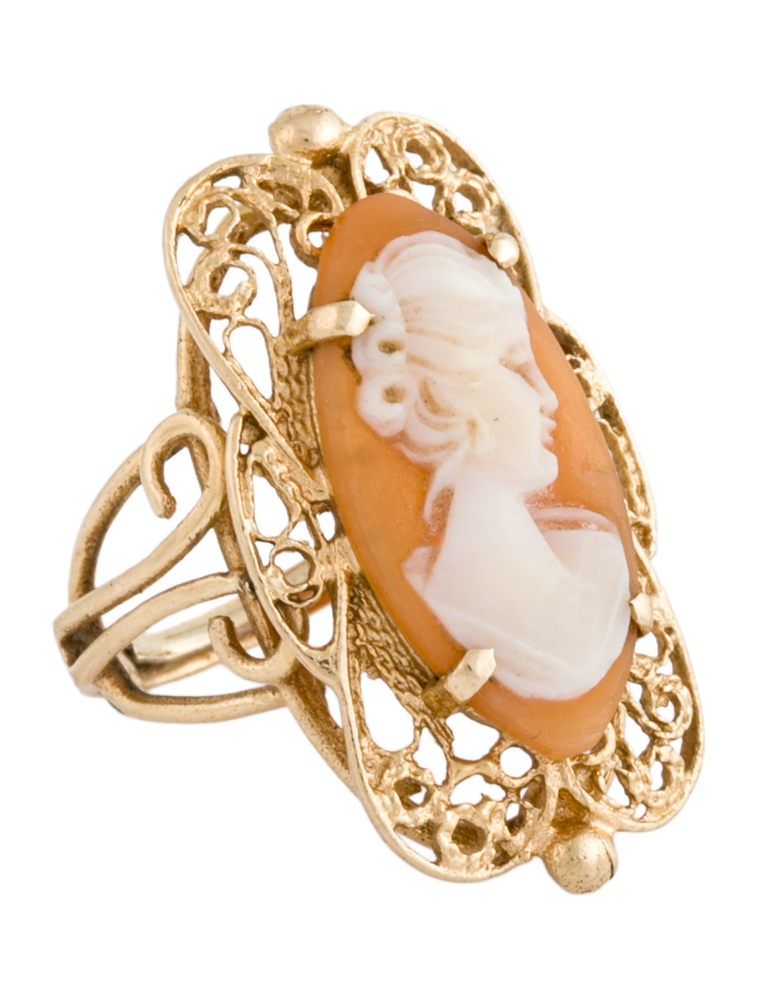 Ring 14K Shell Cameo Cocktail