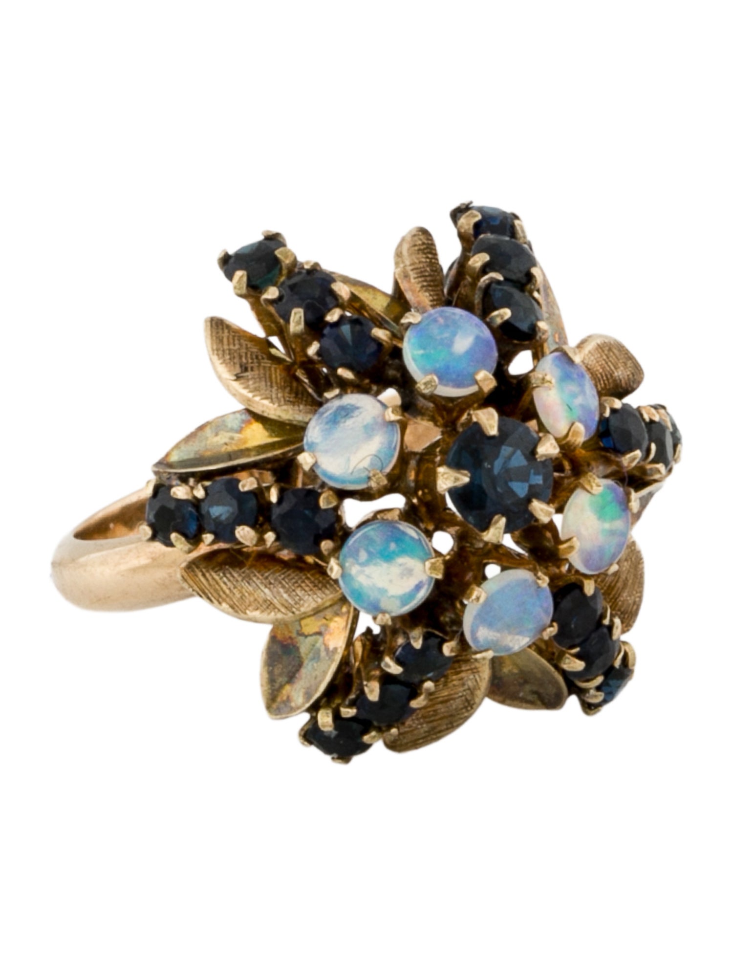Ring Vintage 12K Sapphire & Opal Cluster Cocktail
