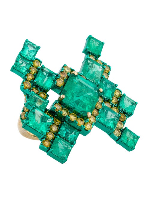 Ring Austy Lee 18K 7.50ctw Emerald & Diamond Geometric Ring