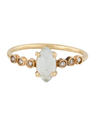 Ring 14K Aquamarine & Diamond Band Ring
