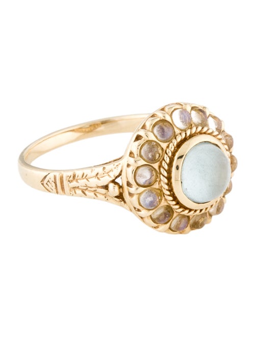 Ring 14K Cat's Eye Aquamarine & Moonstone Cocktail Ring