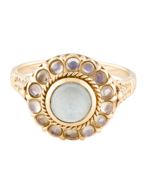 Ring 14K Cat's Eye Aquamarine & Moonstone Cocktail Ring