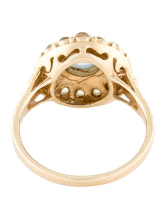 Ring 14K Cat's Eye Aquamarine & Moonstone Cocktail Ring