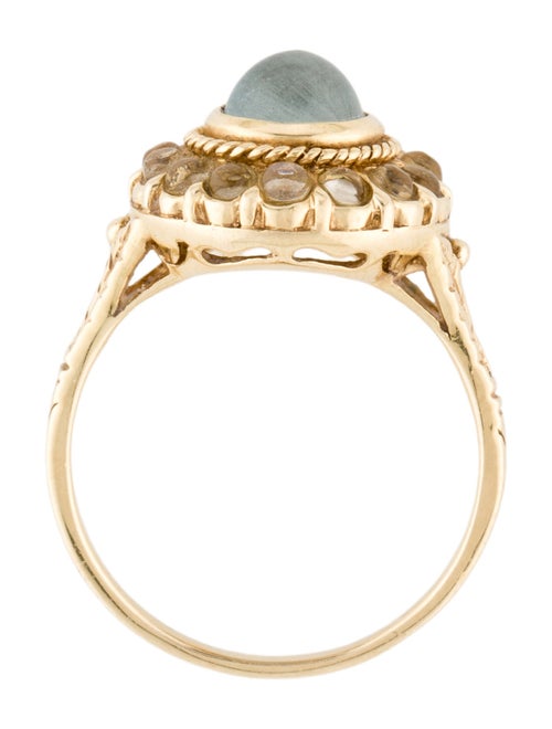 Ring 14K Cat's Eye Aquamarine & Moonstone Cocktail Ring