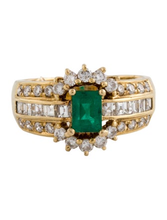 Ring 18K Emerald & Diamond Cocktail Ring