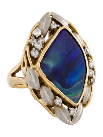 Ring 18K Boulder Opal & Diamond Cocktail Ring