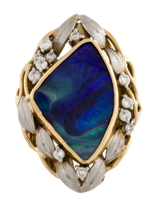 Ring 18K Boulder Opal & Diamond Cocktail Ring