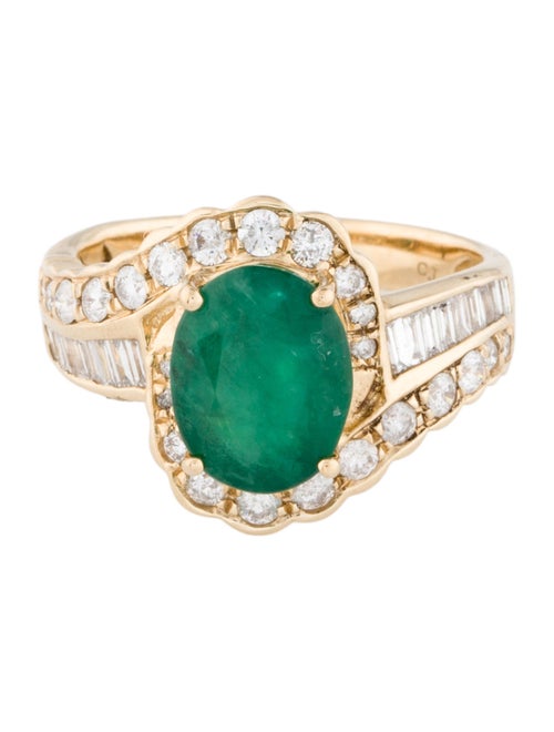 Ring 14K 2.60ct Emerald & Diamond Cocktail Ring