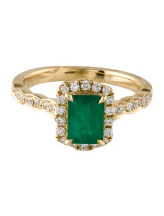 Ring 14K Emerald & Diamond Cocktail Ring