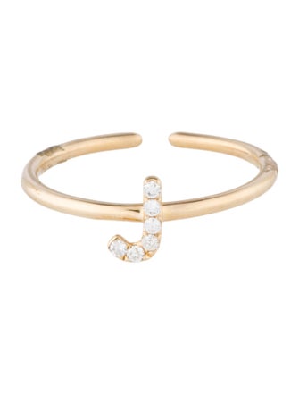 Ring 14K Diamond Initial 'J' Open End Cocktail Ring