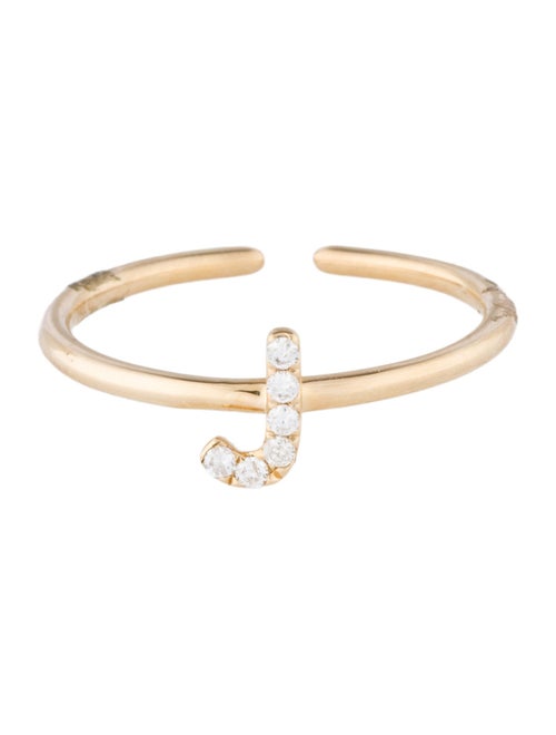 Ring 14K Diamond Initial 'J' Open End Cocktail Ring