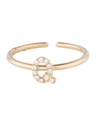 Ring 14K Diamond Initial 'Q' Open End Cocktail Ring