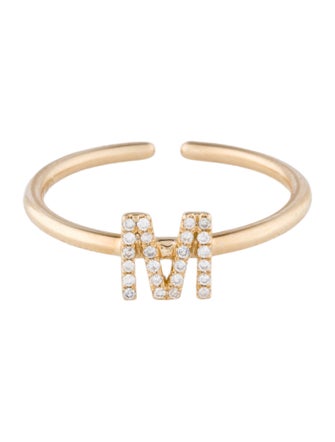 Ring 14K Diamond Initial 'M' Open End Cocktail Ring