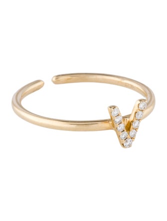 Ring 14K Diamond Initial 'V' Cocktail Ring