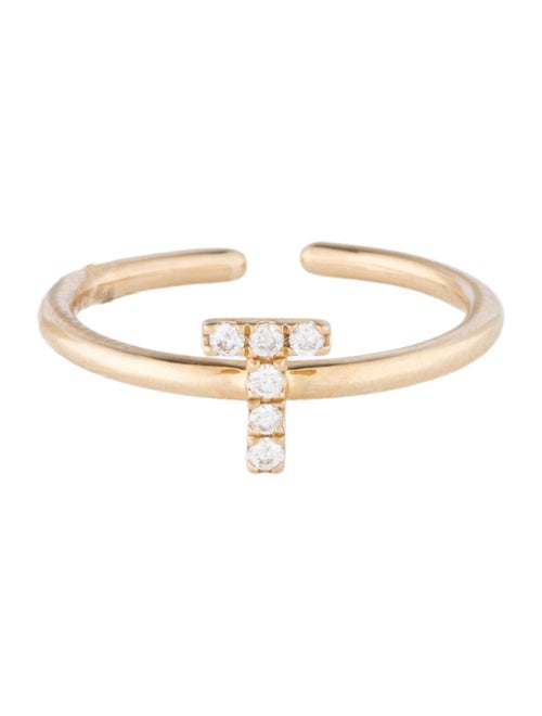 Ring 14K Diamond Initial 'T' Open End Cocktail Ring