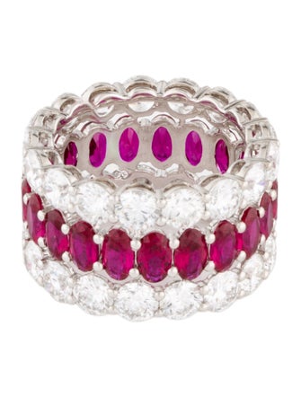 Ring 14K 7.14ctw Lab-Grown Diamond & Synthetic Ruby Eternity Band