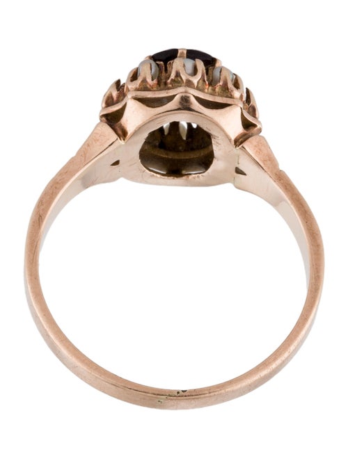 Ring Antique 10K 1.30ct Garnet & Pearl Cocktail Ring